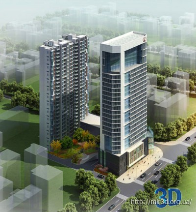 3D модель высотного жилого дома.