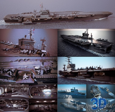 USS Nimitz Aircraft Carrier & USNS Patuxent: 3D модель авианосца и вспомогательного корабля